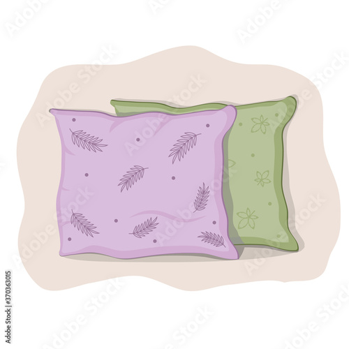 set of decorative pillows in the flat style with a pattern, color vector illustration, clipart, design, decoration, icon, sign, sketch, banner, logo