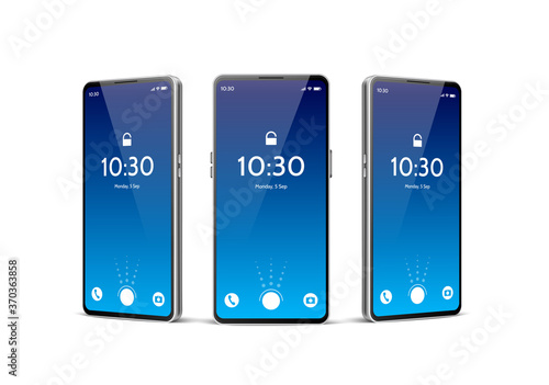 Vector blue frameless smartphone mockup set 3d
