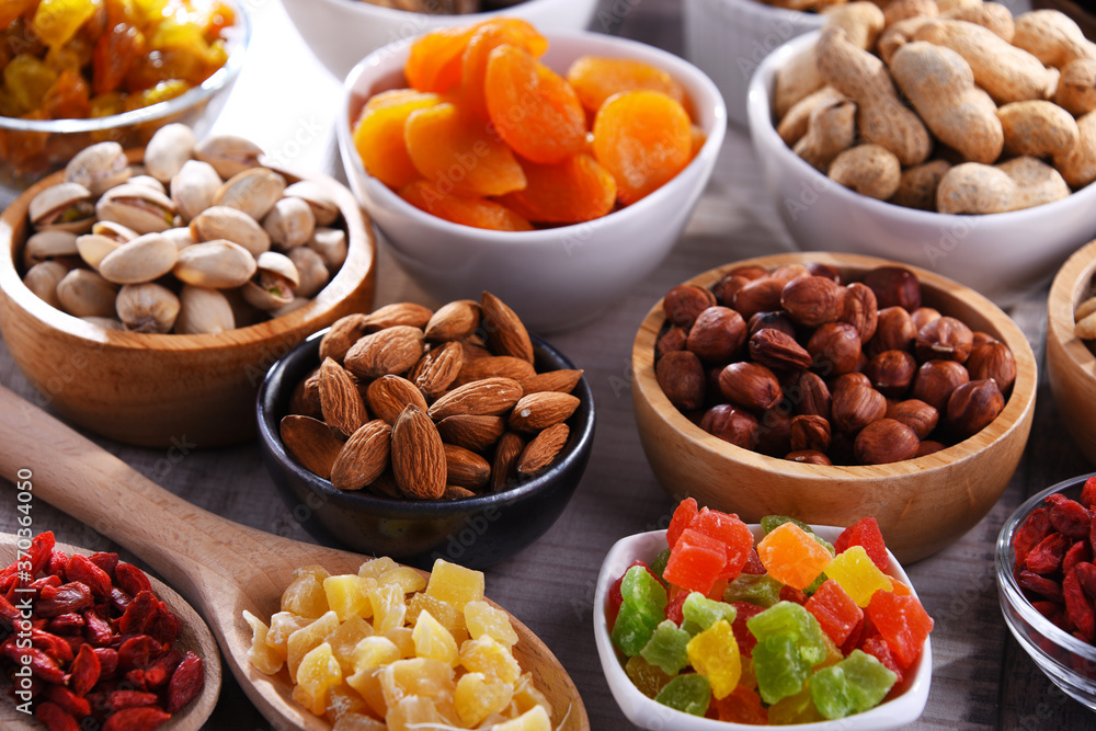 Composition with dried fruits and assorted nuts. Delicacies Composition with dried fruits and assorted nuts. Delicacies
