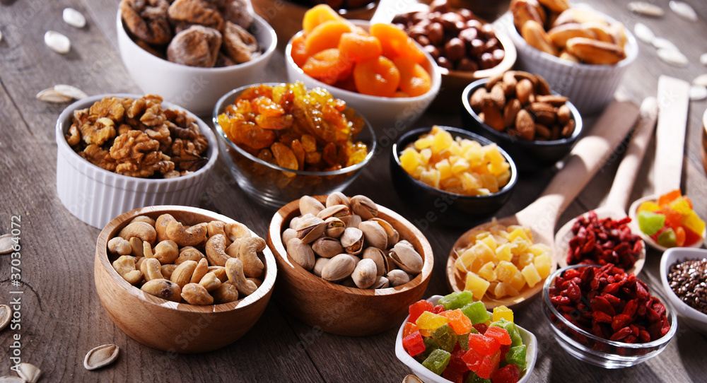 Composition with dried fruits and assorted nuts. Delicacies Composition with dried fruits and assorted nuts. Delicacies