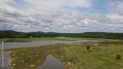 High angle shot river with forest landscape at Phusing Sisaket Thailand.  photo