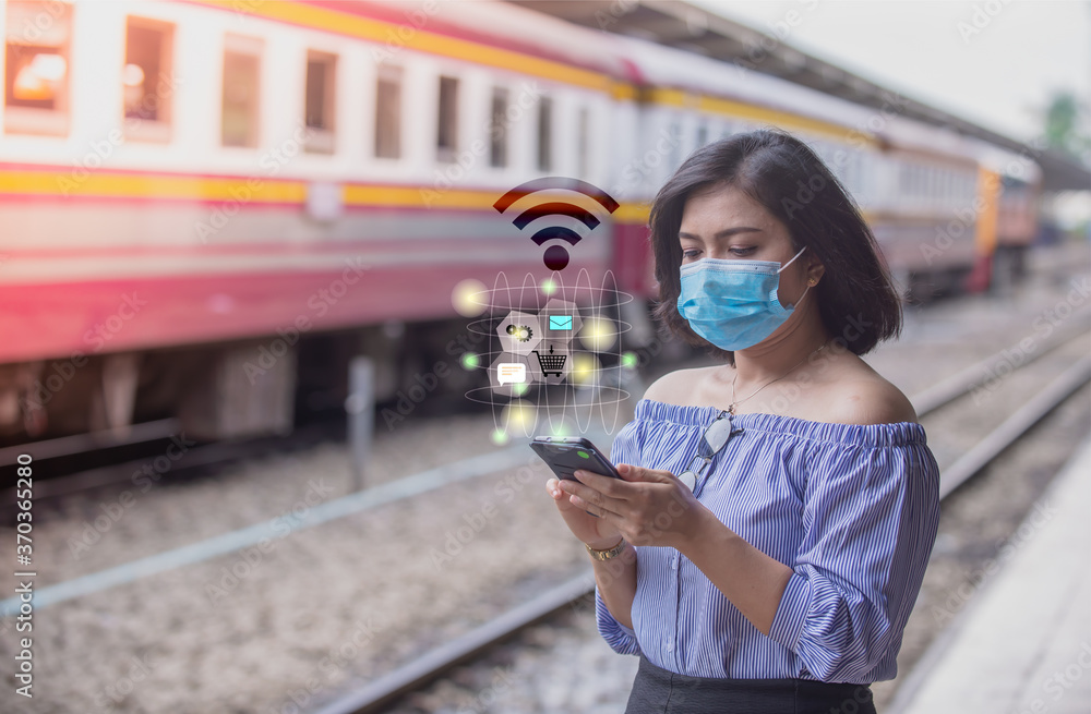 young woman with a train young woman with a train