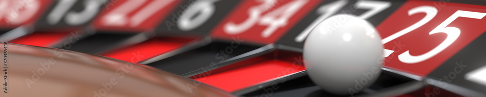 25 twenty-five red on casino roulette wheel, close-up. 3D rendering