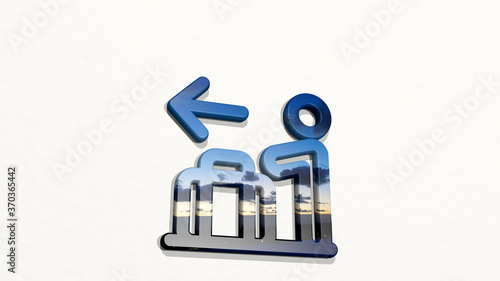 moving walkway luggage made by 3D illustration of a shiny metallic sculpture on a wall with light background. abstract and concept photo