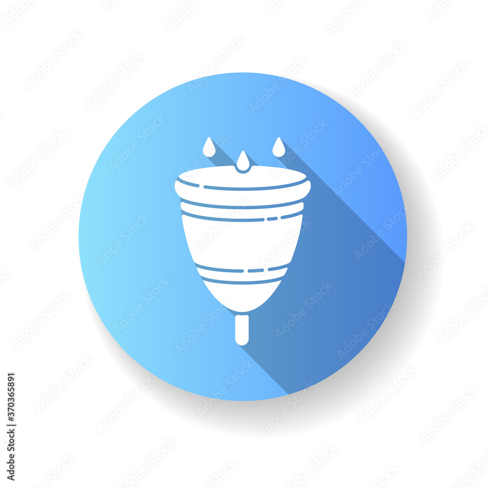 Menstrual cup blue flat design long shadow glyph icon. Zero waste lifestyle, menstruation. Feminine accesory, female hygiene. Small silicone cup for woman period silhouette RGB color illustration Menstrual cup blue flat design long shadow glyph icon. Zero waste lifestyle, menstruation. Feminine accesory, female hygiene. Small silicone cup for woman period silhouette RGB color illustration