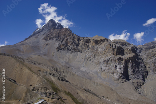 View on Thorong La pass from Thorong High Camp view point.