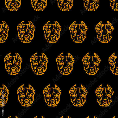 Vector  pattern wth hand drawn illustration of pitbull dog  isolated. Tattoo artwork. Template for card, poster, banner, print for t-shirt, pin, badge, patch.