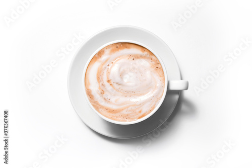 Cup coffee cappuccino on a white background, Full frame