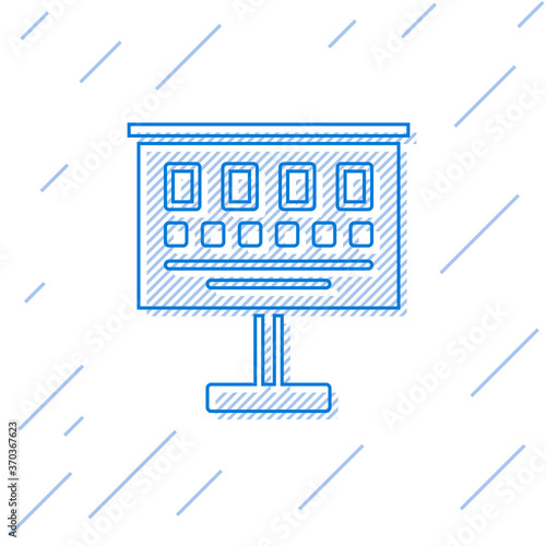 Blue line Eye test chart icon isolated on white background. Poster for vision testing in ophthalmic study. Snellen chart. Vector Illustration.