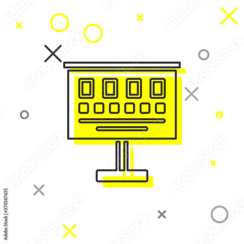 Grey line Eye test chart icon isolated on white background. Poster for vision testing in ophthalmic study. Snellen chart. Vector Illustration.