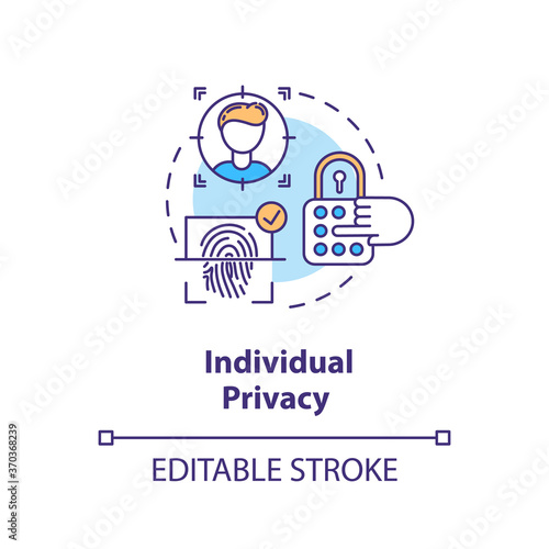 Individual privacy concept icon. Personal information protection idea thin line illustration. Fingerprint access. Face recognition. Vector isolated outline RGB color drawing. Editable stroke