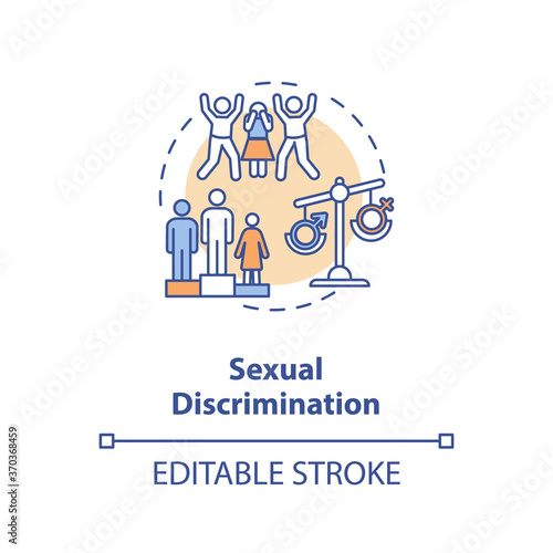 Sexual discrimination concept icon. Sexual prejudice idea thin line illustration. Gender based mistreatment. Harassment. Vector isolated outline RGB color drawing. Editable stroke