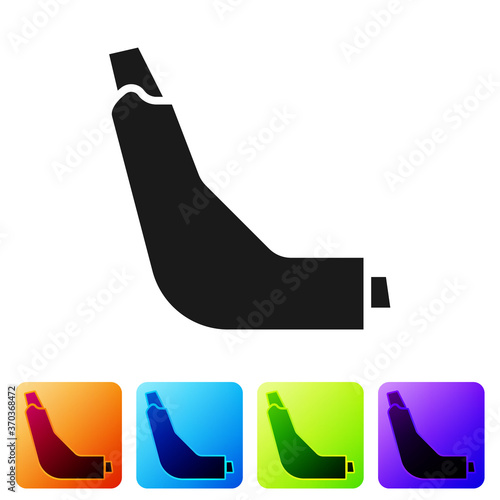 Black Inhaler icon isolated on white background. Breather for cough relief, inhalation, allergic patient. Set icons in color square buttons. Vector Illustration.