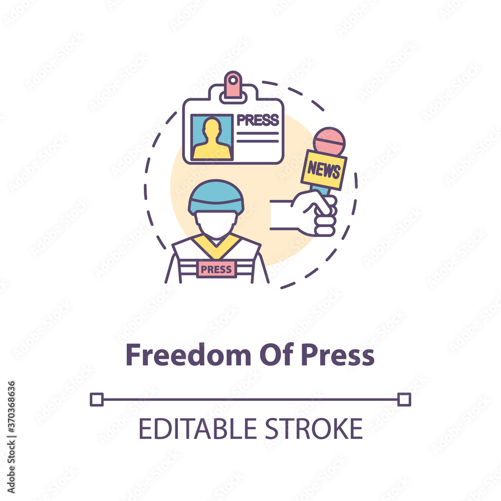 Freedom of press concept icon. Freedom of media and communication idea thin line illustration. Journalism. Fundamental human right. Vector isolated outline RGB color drawing. Editable stroke Freedom of press concept icon. Freedom of media and communication idea thin line illustration. Journalism. Fundamental human right. Vector isolated outline RGB color drawing. Editable stroke