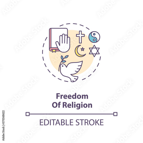 Freedom of religion concept icon. Religious liberty and pluralism idea thin line illustration. Fundamental human right. Secularism. Vector isolated outline RGB color drawing. Editable stroke