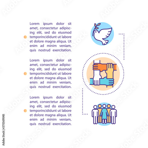 Three generations of human rights concept icon with text. Civil and social rights. Desegregation. PPT page vector template. Brochure, magazine, booklet design element with linear illustrations