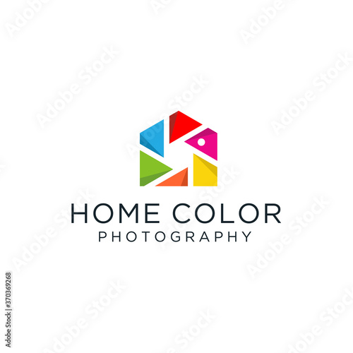 Rainbow House Color Decoration, Home Paint Photography Photographer Studio with Colorful Aperture Camera Lens logo design