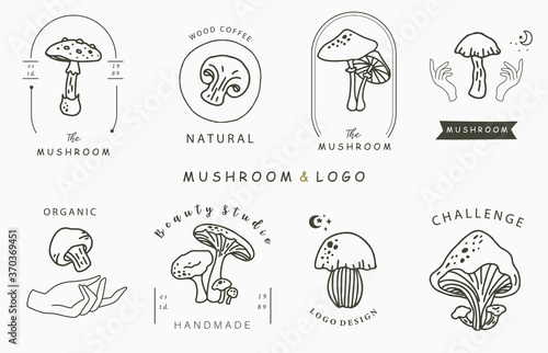 mushroon collection logo with shimeji,shiitake.Vector illustration for icon,logo,sticker,printable and tattoo
