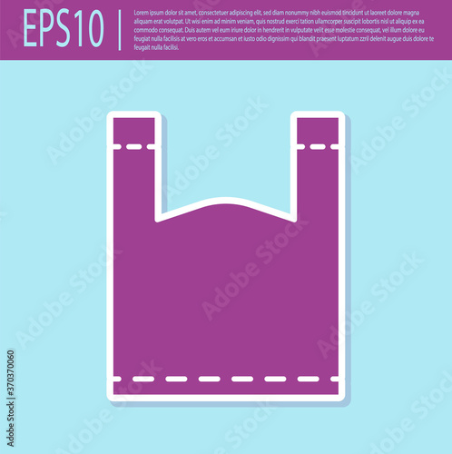Retro purple Plastic bag icon isolated on turquoise background. Disposable cellophane and polythene package prohibition sign. Vector Illustration.