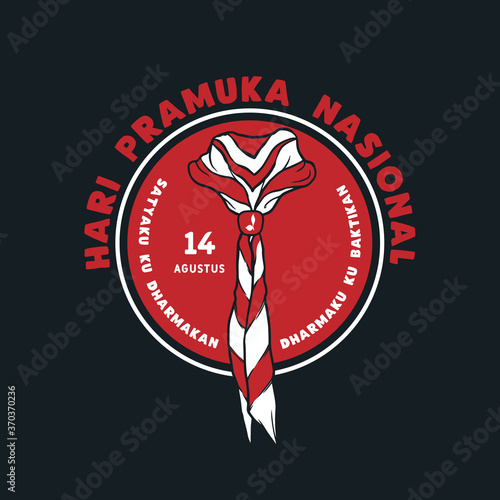 14 Agustus, Hari Pramuka Nasional Indonesia. Translation : 14 August, Indonesian National Scout Day. Vector illustration of red and white scarf