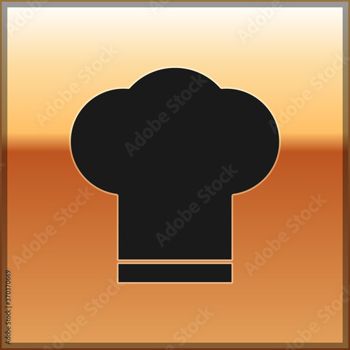 Black Chef hat icon isolated on gold background. Cooking symbol. Cooks hat. Vector Illustration.