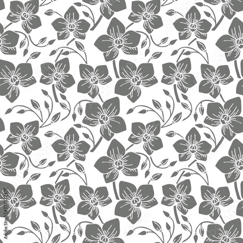 seamless pattern  orchid silhouette in monochrome color  floral ornament for wallpaper and fabric  for cards  banners