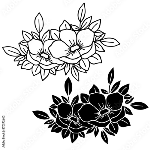 Fototapeta Naklejka Na Ścianę i Meble -  Vector illustration, floral ornament, flower silhouette in black, isolate on a white background, for design of cards, banners