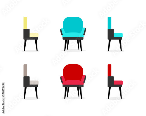 Chairs flat color vector objects set