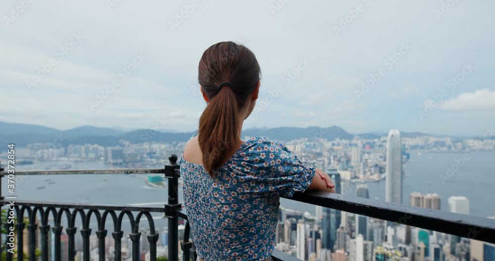 Woman visit Hong Kong landmark