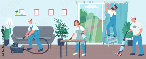 Home cleaning flat color vector illustration