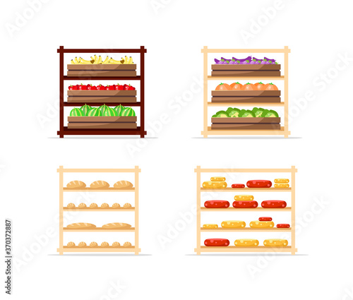 Selling food flat color vector objects set