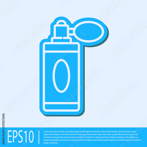Blue line Aftershave bottle with atomizer icon isolated on grey background. Cologne spray icon. Male perfume bottle. Vector Illustration.