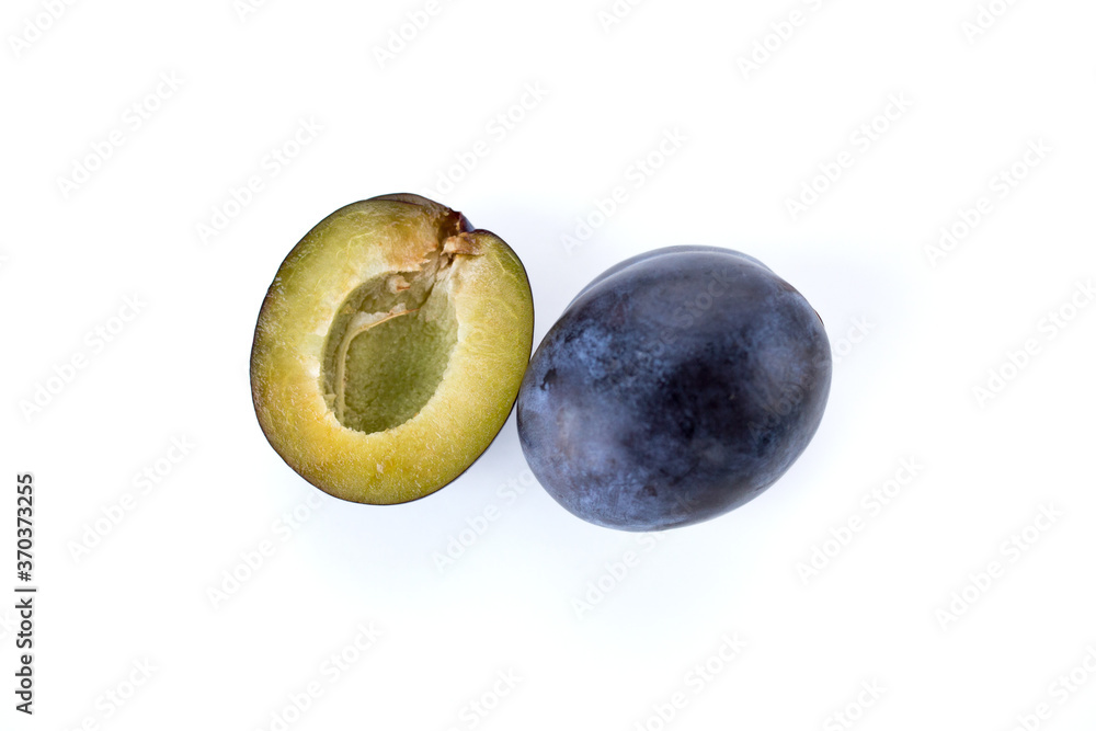 Isolated plums, blue plum fruit isolated on white background Isolated plums, blue plum fruit isolated on white background