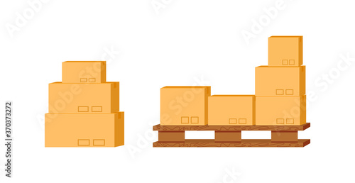 Warehouse cardboards flat color vector object set