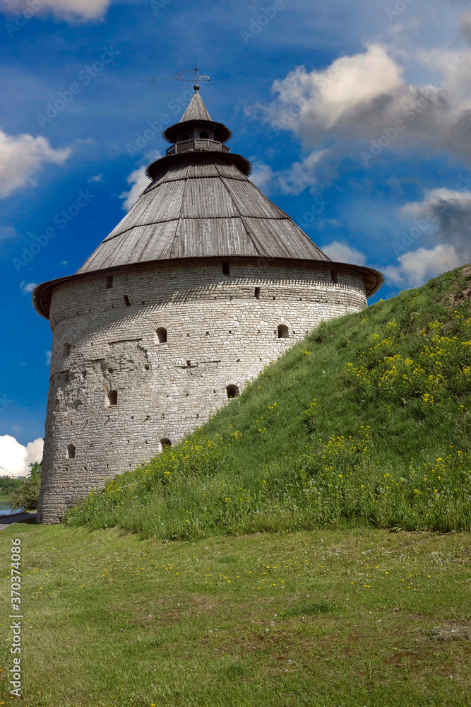 Old fortress tower. City of Pskov, Russia. XV century