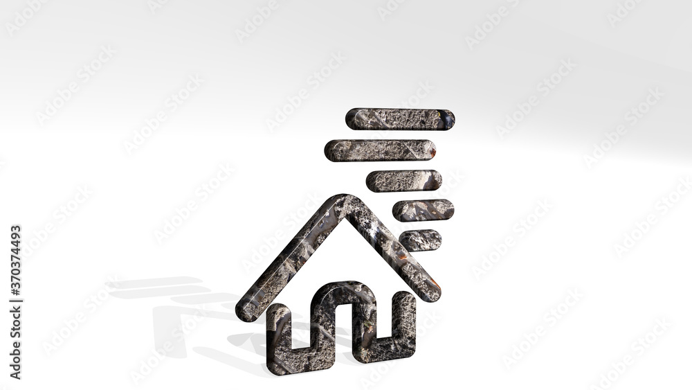 HOUSE HURRICANE made by 3D illustration of a shiny metallic sculpture casting shadow on light background. building and architecture HOUSE HURRICANE made by 3D illustration of a shiny metallic sculpture casting shadow on light background. building and architecture