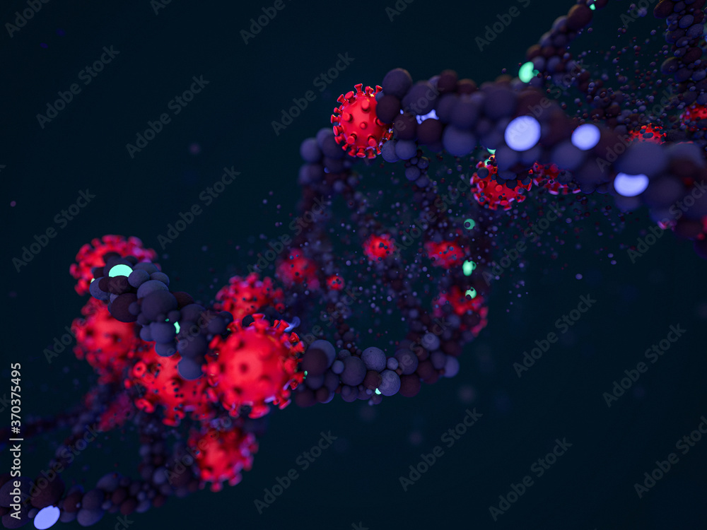 Covid-19. Pathogen respiratory coronavirus 2019-ncov flu. Virus attacks DNA. 3D