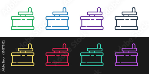 Set line Manual grinder icon isolated on black and white background. Vector Illustration.