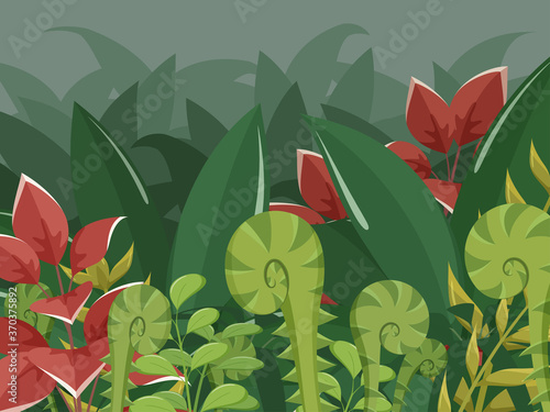 恐竜時代の植物の風景_アップ_背景イラスト