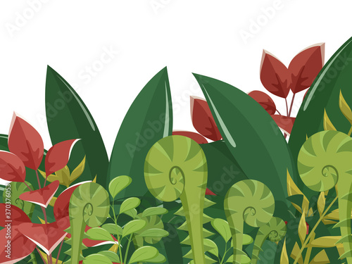 恐竜時代の植物の風景_アップ_背景イラスト