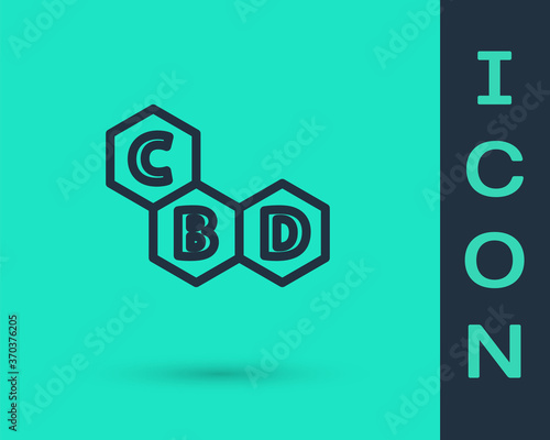 Black line Cannabis molecule icon isolated on green background. Cannabidiol molecular structures, THC and CBD formula. Marijuana sign. Vector Illustration.