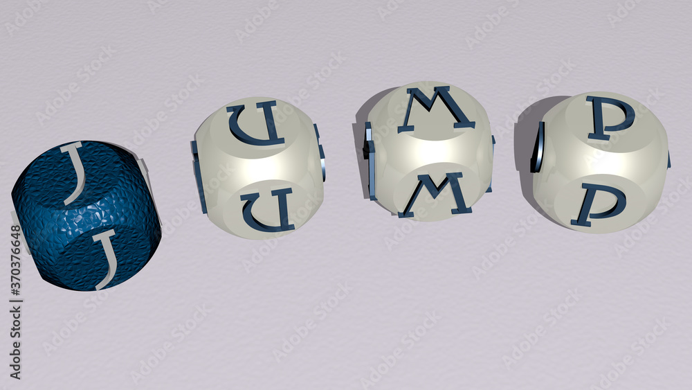 crosswords of JUMP arranged by cubic letters on a mirror floor, concept meaning and presentation. illustration and background crosswords of JUMP arranged by cubic letters on a mirror floor, concept meaning and presentation. illustration and background