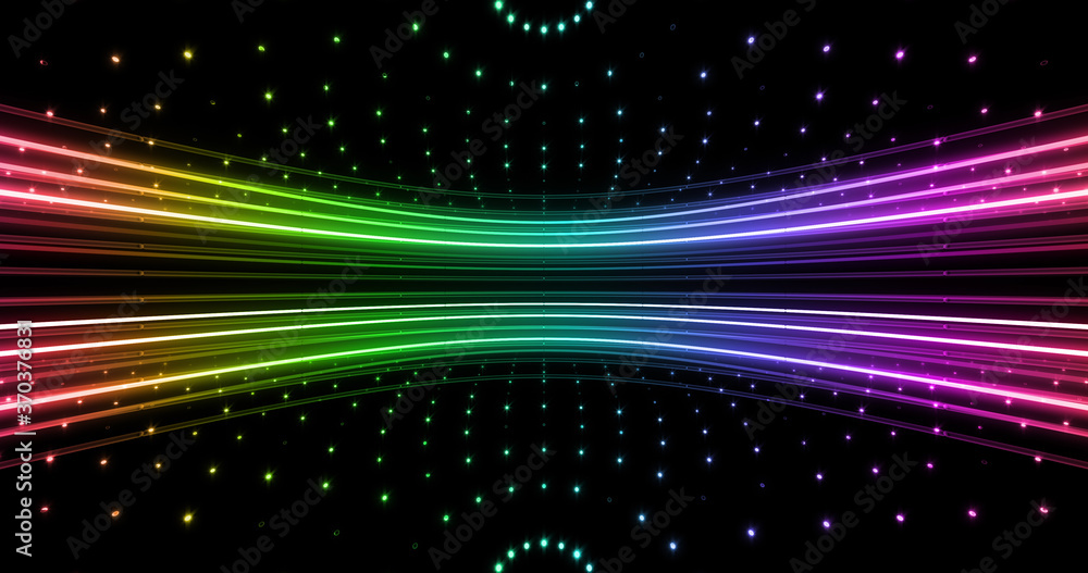 Naklejka premium Neon Tube illumination Colorful line Ring Space abstract 3D illustration background.