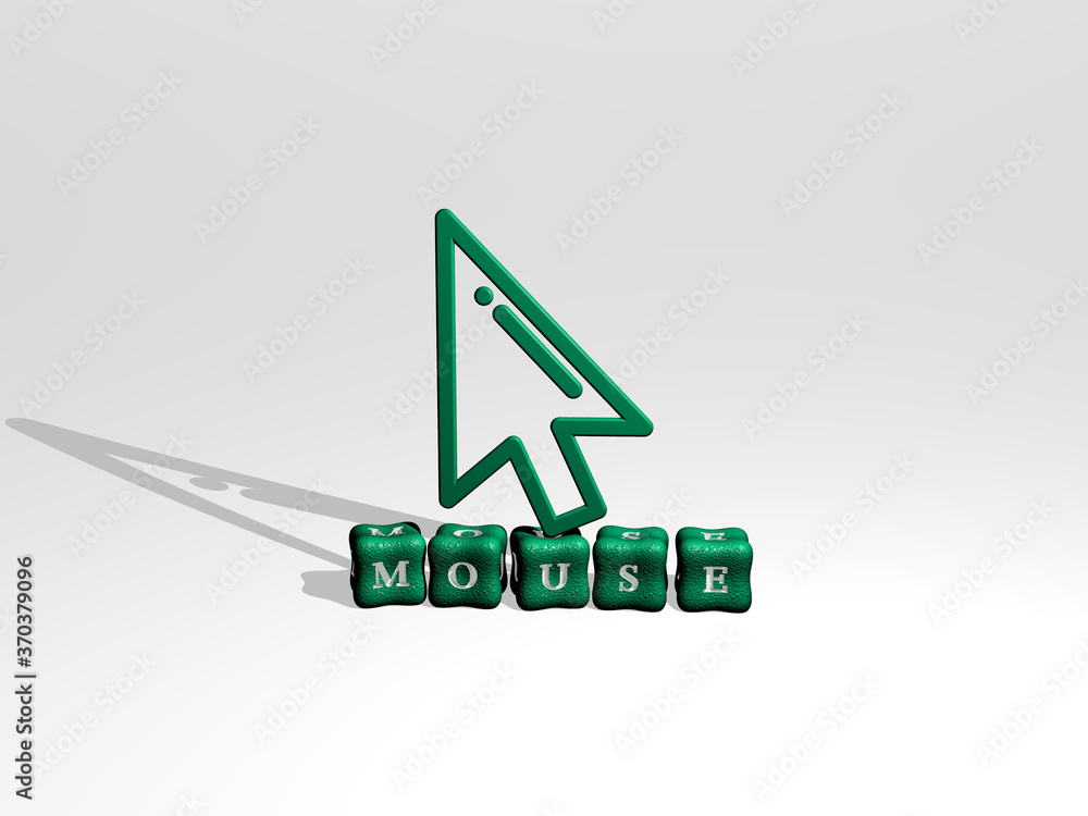 3D illustration of mouse graphics and text made by metallic dice