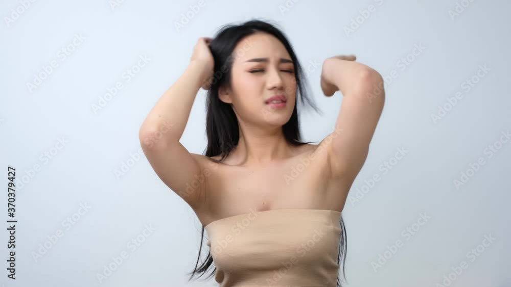 Portrait of beautiful woman with happy emotion at white background. People with beauty, healthy, fashion concept.Attractive Asian woman tossing her long.4k resolution. Portrait of beautiful woman with happy emotion at white background. People with beauty, healthy, fashion concept.Attractive Asian woman tossing her long.4k resolution.