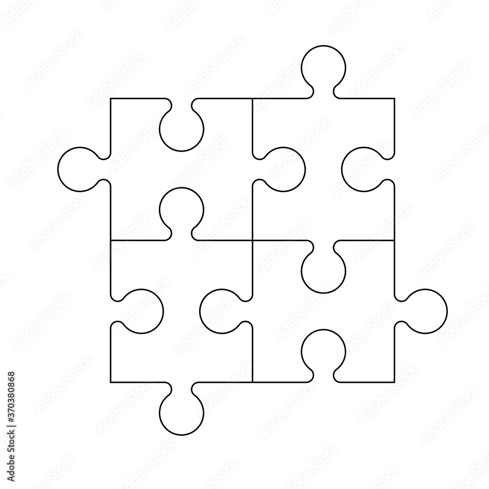 Jigsaw puzzle blank, four pieces outline, graphic vector layout Jigsaw puzzle blank, four pieces outline, graphic vector layout
