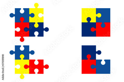 Jigsaw puzzle pieces layout, composition of vector graphic, many elements
