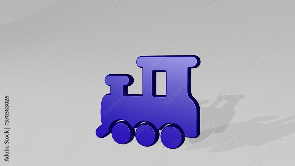 railroad wagon from a perspective with the shadow. A thick sculpture made of metallic materials of 3D rendering. train and railway railroad wagon from a perspective with the shadow. A thick sculpture made of metallic materials of 3D rendering. train and railway