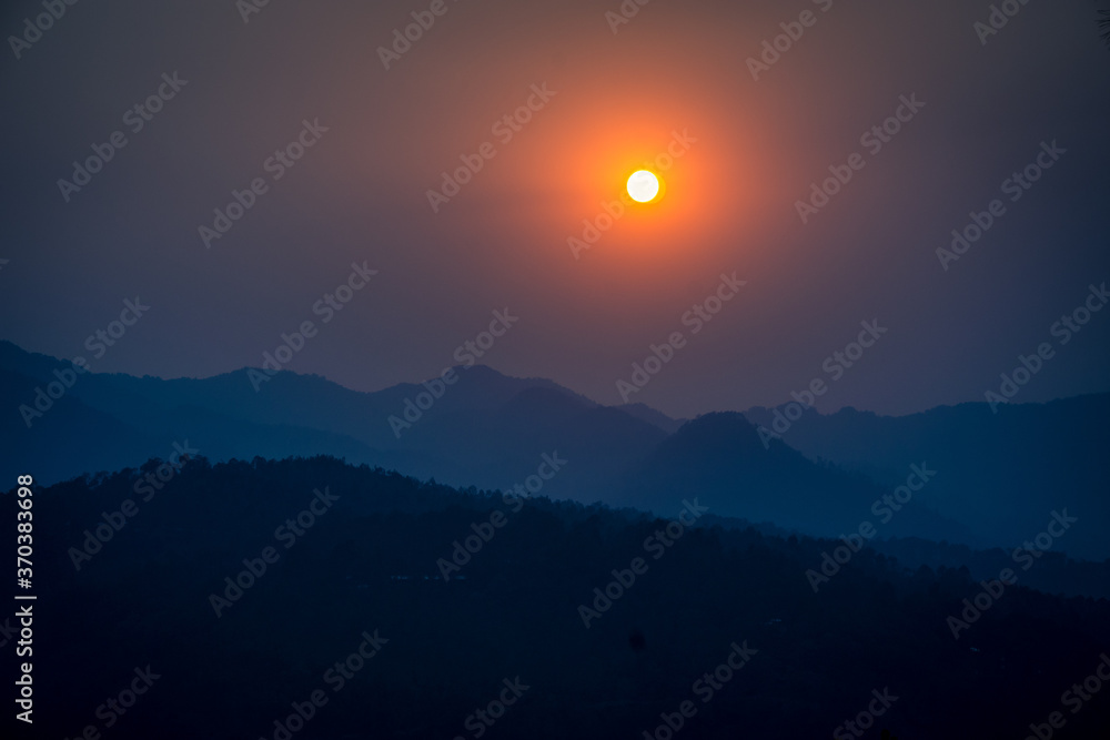 sunset over mountains Uttarakhand india 