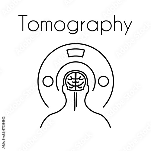 Vector Healthcare Linear Tomography Icon with Brain Symbol and Tomograph